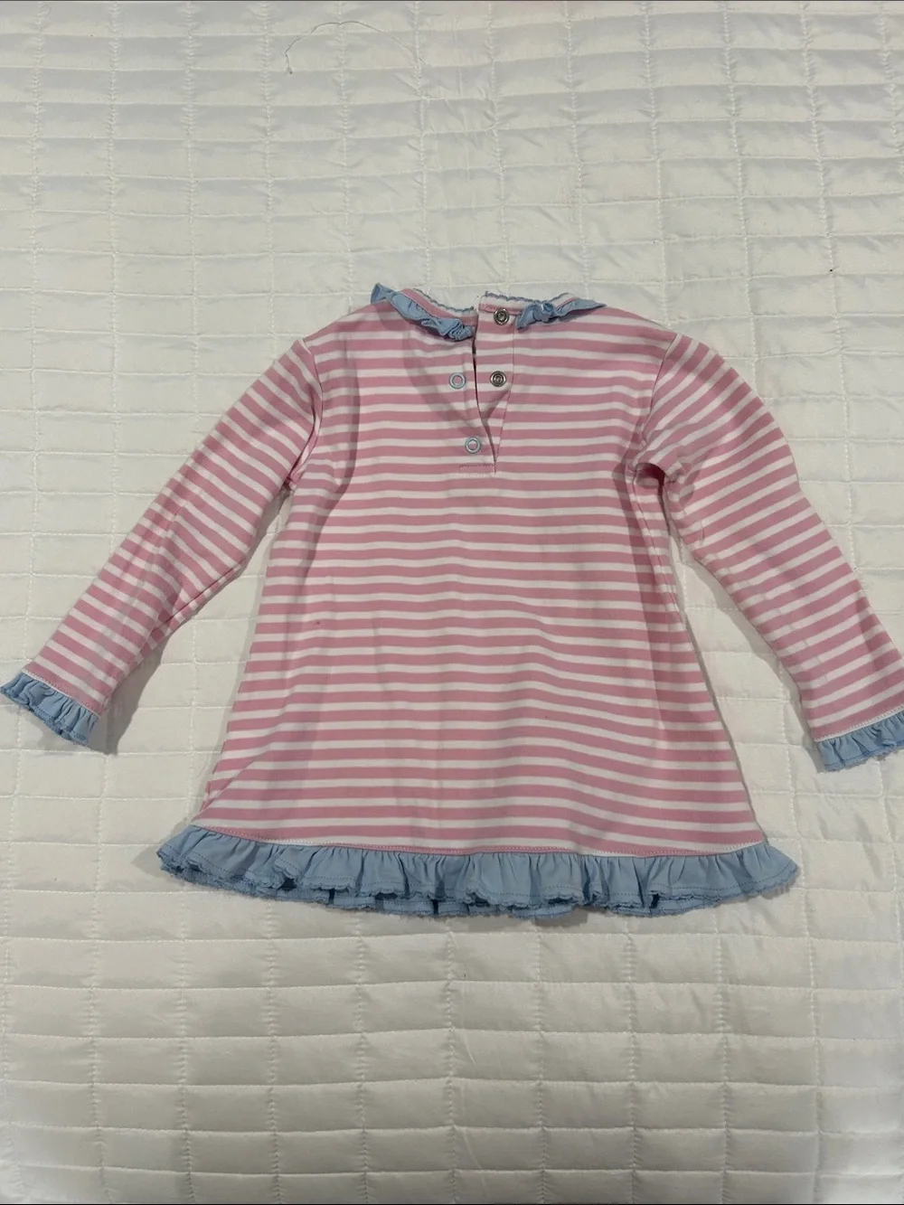 Girls' Pink & White Striped Set with Blue Ruffle Trim - Kids Matching Set